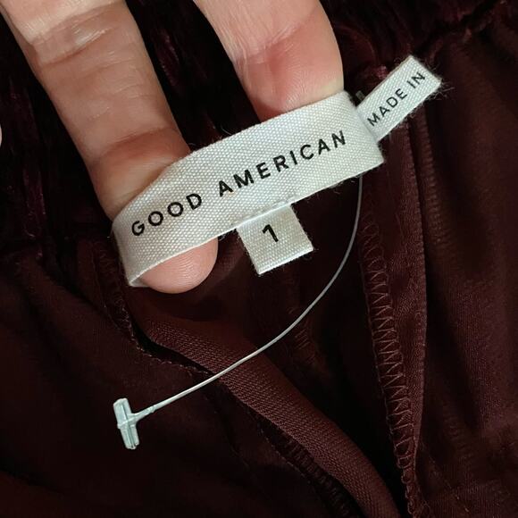 GOOD AMERICAN $159 Crinkle Velvet PANTS Size 1 = Small High Waist Wide Leg Port - Picture 10 of 13